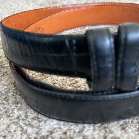 Black Textured Italian Leather Men’s Belt 44 - Picture 2 of 8